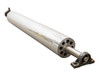 Full side view of stainless steel roller showing polished drum surface and both pillow block bearing mounts