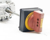 Moeller NZM1 rotary operator handle reverse side showing RESET label and yellow/red handle with wear