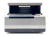 Solidex 828 VHS rewinder – front-on view with lid fully open exposing tape cradle and drive rollers