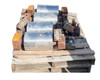 Full pallet view of conveyor drum lot from above showing drums, brake blocks, and mounting hardware