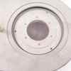 Semiconductor wafer process chuck – top-down view showing circular fine wire mesh gas distribution face with concentric screw ring and edge fitting