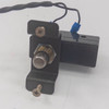 Omron Z-15GQ3-B micro switch angled view showing mounting bracket profile, plunger bushing, and switch body with wired leads