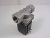 Burkert 454412N Model 290 Solenoid Valve — right-side angled view showing 3/4 NPT outlet port and coil terminal connections