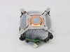 Intel LGA 775 CPU heatsink fan – bottom view showing copper base contact plate and aluminum fin array