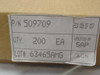Kyocera 509709 box label showing P/N 509709, Qty 200 EA, Lot 63465AMG, Box 006 of 007, verified 26/11/94