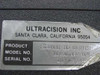 Ultracision Inc nameplate label showing product name Slider ID System Breakout Box and serial number 103049301, Santa Clara CA