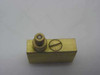 Clippard MFC-2 brass needle valve, top-angled view showing knurled adjuster, needle orifice, and slotted lock screw on valve body
