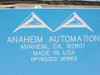 Anaheim Automation DPY65352 Series label closeup – shows brand logo, Anaheim CA 92801, Made in USA, DPY65352 Series text