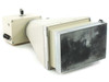 Olympus PM-10AD camera and PM-DL-W Polaroid back — rear three-quarter view showing Polaroid back label and bellows extension