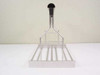 Applied Magnetics Wafer Block Carton Carrier – side profile view showing triangular support frame, slotted wire tray, and black cylindrical knob handle