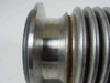 Close-up of MKS HPS vacuum bellows opposite flange end showing surface oxidation/discoloration and stamped USA marking on flange rim