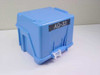 Fluoroware Entegris E124-60 Robox wafer carrier case closed, front view showing AQ-33 label and latch tab — blue