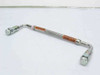 CTI Cryogenics 8143073G009 9-inch pressurized braided cryogenic cable showing full length with 90-degree elbow male fittings at both ends and orange-wrapped braided flex section