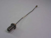 KMW 140223-2 semi-rigid RF coaxial cable showing F female bulkhead end and SMA male end – full cable view