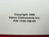 Veeco MS-40 manual interior page showing copyright 1996, Veeco Instruments Inc., and part number 1109-186-00