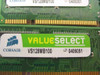 Close-up of Corsair Value Select label on VS128MB100 128MB PC100 SDRAM DIMM showing model number and lot number 0406051