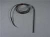 Heraeus FSI-232188-001 temperature sensor probe – full assembly view showing stainless steel probe tip and coiled shielded lead cable with bare wire ends
