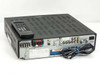 Uniden PC4000 satellite receiver rear three-quarter view from left side showing full rear panel, access card door, and power cord