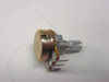 F-16KNPD rotary potentiometer front view showing knurled shaft, mounting nut, and PCB through-hole pins