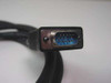 Close-up of HD15 male connector end with blue 15-pin insert and metal shell