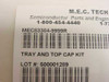 MEC Tech MEC83304-9999R label close-up showing part number barcode, TRAY AND TOP CAP KIT description, and Lot Number 500001289