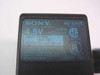 Sony AC-E455 label close-up showing input AC 120V 50Hz 5W and output DC 4.5V 500mA, Class 2, UL Listed, Made in China