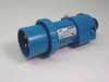 Russellstoll 3750DP F35447A 30A 600VAC blue industrial plug connector – front and side profile view showing T&B label