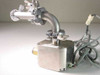 IVS Accuvision 200 blow off valve assembly — left-side view showing stepper motor, articulated valve arm, tubing, and multi-conductor cable harness