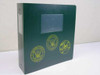 General Binding GBC 3.5-inch green 3-ring binder front cover with military department seals in gold print and clear front pocket