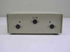 Front panel close-up of 2-way Apple printer data switch showing I/O, B, and A labeled 8-pin DIN connectors
