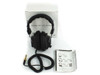 Labtec C-184 CW-184 SEWW headphones shown with retail box, coiled cord with 1/4" adapter, and user manual – full package contents view