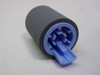 HP RF5-1885-000 roller angled side view showing blue hub clips and rubber feed surface
