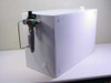 Chemical resistant container right side view showing mounted pressure regulator with analog gauge and green solenoid valve assembly