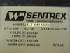 Wiremold Sentrex ILT-0250-MMB rating label showing model, 0.25 KVA, 50Hz, 120/240V input and output specs