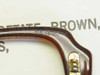Close-up of military GI spectacle frame corner showing cellulose acetate construction, temple hinge hardware, and size markings on inner rim