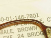 Close-up of RO 46-24 size marking stamped on bridge of Rochester Optical military spectacle frame