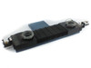 Lintech 47411 dual 6" linear stage side profile view showing full length, blue aluminum base plate, bellows, and Applied Motion servo motor