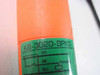 Efector KB-3020-BPKG proximity sensor — close-up of green label showing model number and wiring diagram with BN, BK, BU terminals