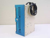 Anaheim Automation DPQ21SB1 servo driver pack – left side view showing ventilation slots on blue panel and AC power cord routing on beige rear panel