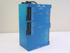 Anaheim Automation DPQ21SB1 2-axis programmable servo driver pack – right front three-quarter view showing blue enclosure, Axis #0 and Axis #1 screw-terminal connector panels, and AC power cord
