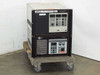 Second Varian VZC-6965F7 TWTA set on rolling cart — full front view with AMC6 TT&C Command label on upper unit and Varian TWTA power supply on lower unit