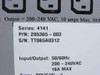 Compaq 295363-B21 PDU – label closeup showing Series 4141, P/N 295365-002, 200–240VAC 16A max, 50/60Hz