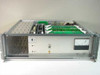 Scientific Atlanta 7500 CFG Satcom Video Receiver – front panel three-quarter view showing analog meter, power indicator, and installed circuit boards with top cover removed