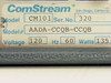 ComStream CM101 rating plate label — Model CM101, Model# AADA-CCQB-CCQB, Voltage 120V, Hz 60, Watts 135, Ser. No. 320