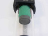 Bridge 4017 filter – close-up end view showing green foam/coalescing filter element inside clear polycarbonate bowl