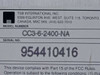 TSB International CC3-6-2400-NA label closeup – model number and serial number 954410416 printed on bottom of unit