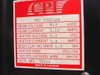CPI VKC-7936 klystron tube specification label — model VKC 7936L24, beam voltage 8.3 kVDC, beam current 1.11A, heater voltage 6.0 VDC, heater current 5.9A, body current no drive 1.9 mA, serial number 73439, Made in Canada