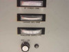 3dbm 70FMO front panel close-up — RF Power-dBm meter, Carrier Dev-MHz meter, Regulated Supply-VDC meter, and OFF/ON rotary power switch