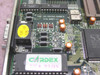 Cardex 9407-11 VGA card — close-up of PCB showing FCC ID ICUVGA-CW407A, part number 9407-11, QC OK sticker, and Cardex VGA BIOS label
