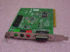 Ensoniq AudioPCI ES1371 PCI sound card – reverse angled view showing PCB back side and bracket with audio connectors and DB-15 game port